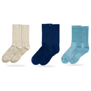 Bulg 788 Combed Cotton Crew Socks 3-Pair Greek Isles Pack — Bleached Nature, Dark Blue Bond, Goshima