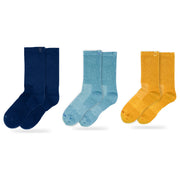 Bulg 788 Combed Cotton Crew Socks 3-Pair Scandinavian Pack — Dark Blue Bond, Goshima, Summer Gold