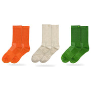 Bulg 788 Combed Cotton Crew Socks 3-Pair Emerald Isle Pack — Bali Orange, Bleached Nature, Dormen