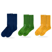 Bulg 788 Combed Cotton Crew Socks 3-Pair Brazilian Carnival Pack — Dark Blue Bond, Dormen, Summer Gold