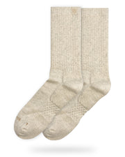 Bulg 788 Bleached Nature performance crew socks studio hero shot in soft oat marl ribbed knit