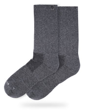 Bulg 788 Laden Grey performance crew socks studio hero shot in mid heather grey ribbed knit