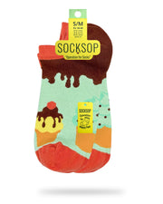 Socksop Ice Cream ankle socks — studio hero shot mint pair with chocolate drip cones