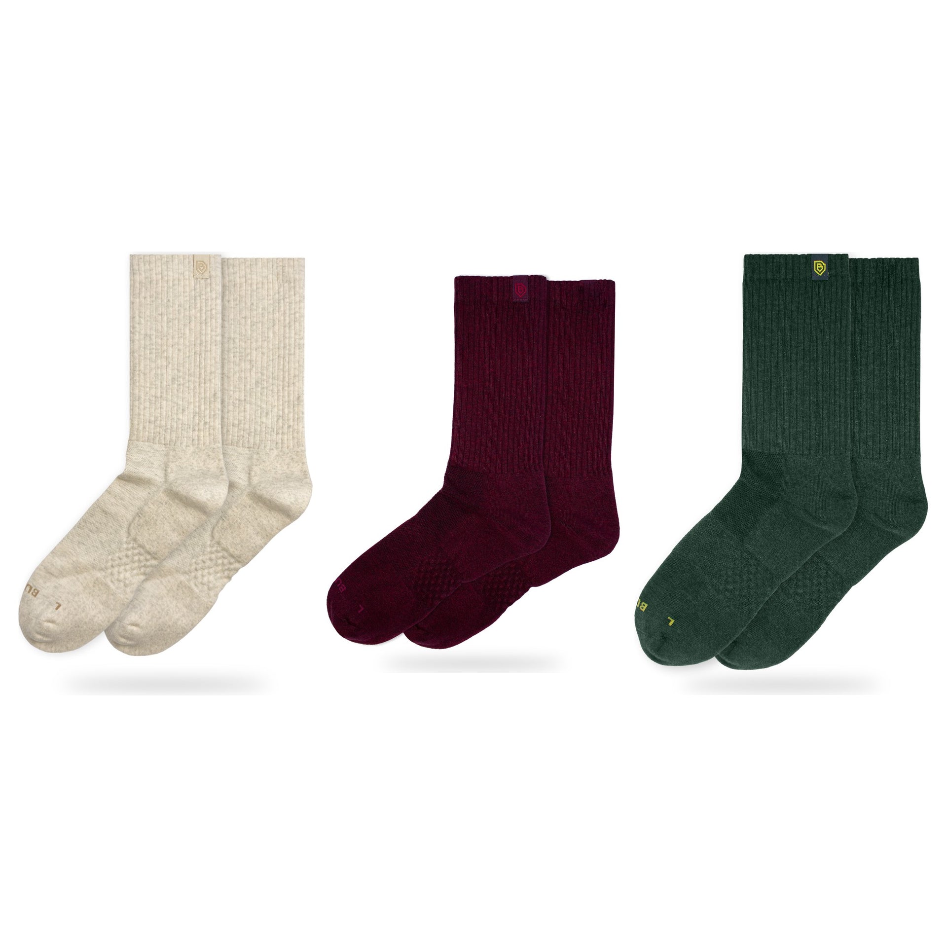 Bulg 788 Combed Cotton Crew Socks 3-Pair Mexican Fiesta Pack — Bleached Nature, C'est La Vie, Heritage Green