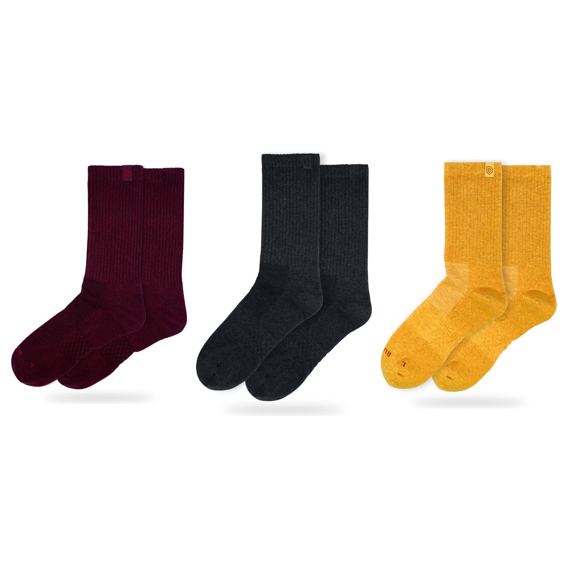 Bulg 788 Combed Cotton Crew Socks 3-Pair German Fest Pack — C'est La Vie, Darkness, Summer Gold