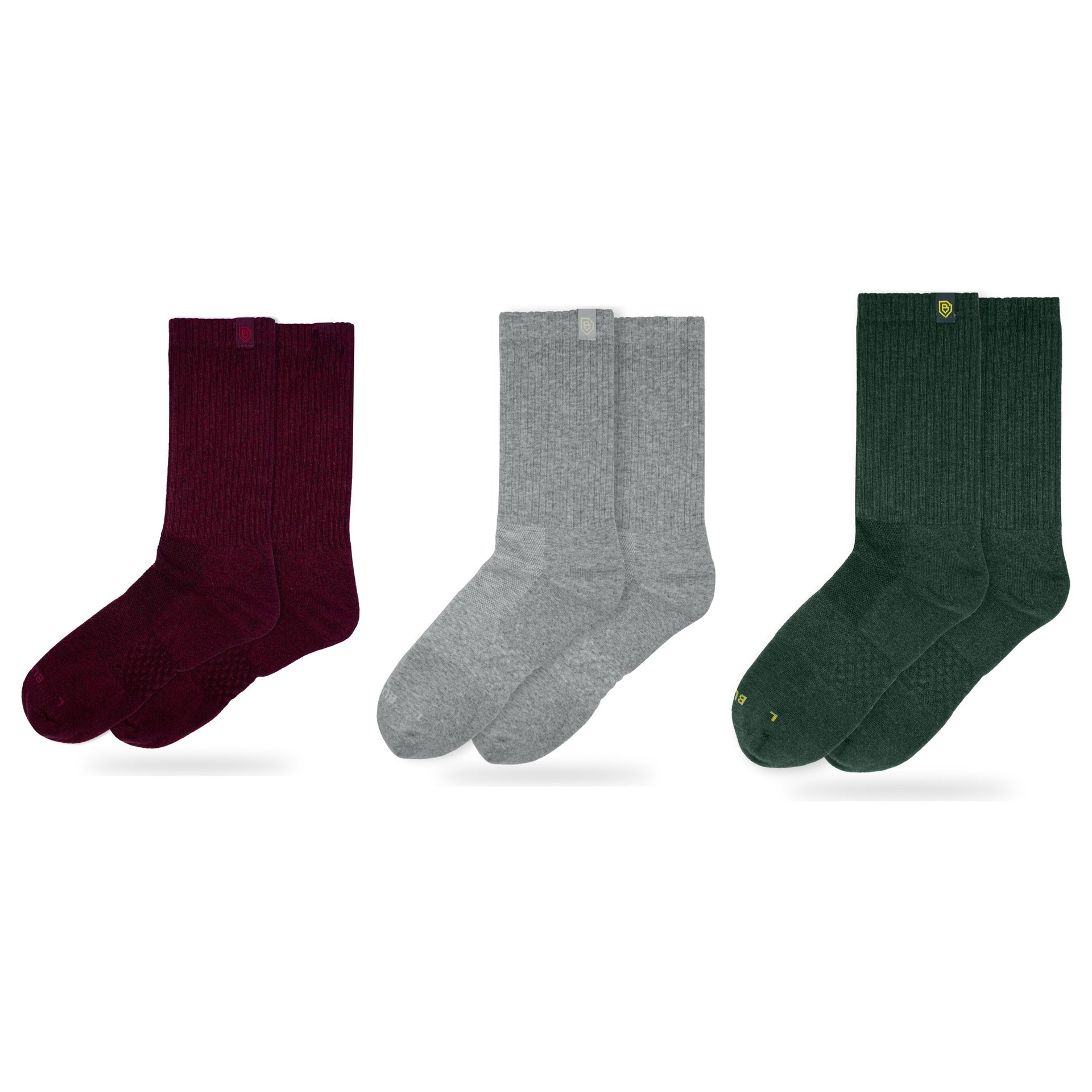 Bulg 788 Combed Cotton Crew Socks 3-Pair Evergreen Holiday Pack — C'est La Vie, Ephesus, Heritage Green