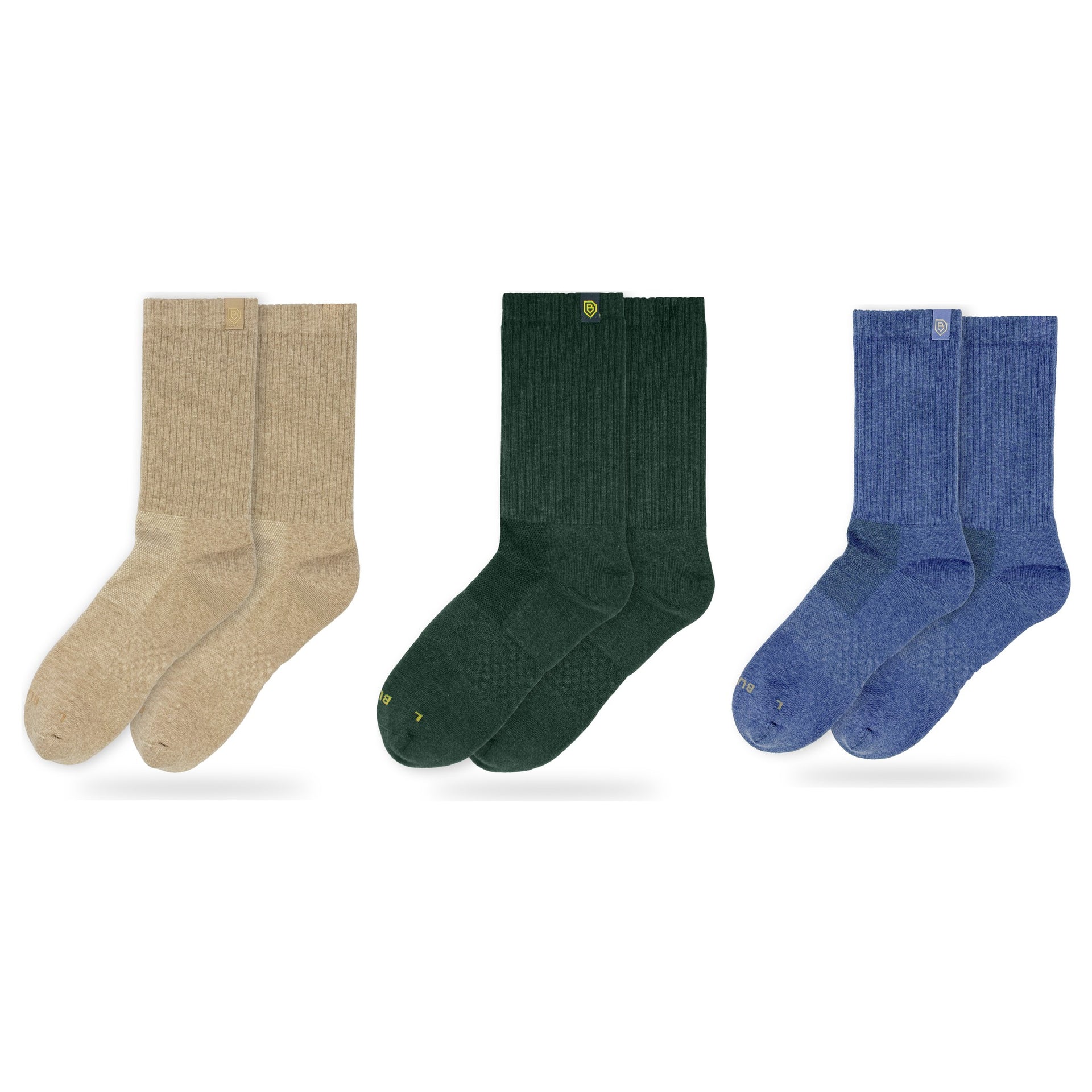 Bulg 788 Combed Cotton Crew Socks 3-Pair Earth Day Eco Pack — Anatolia, Heritage Green, Quamash