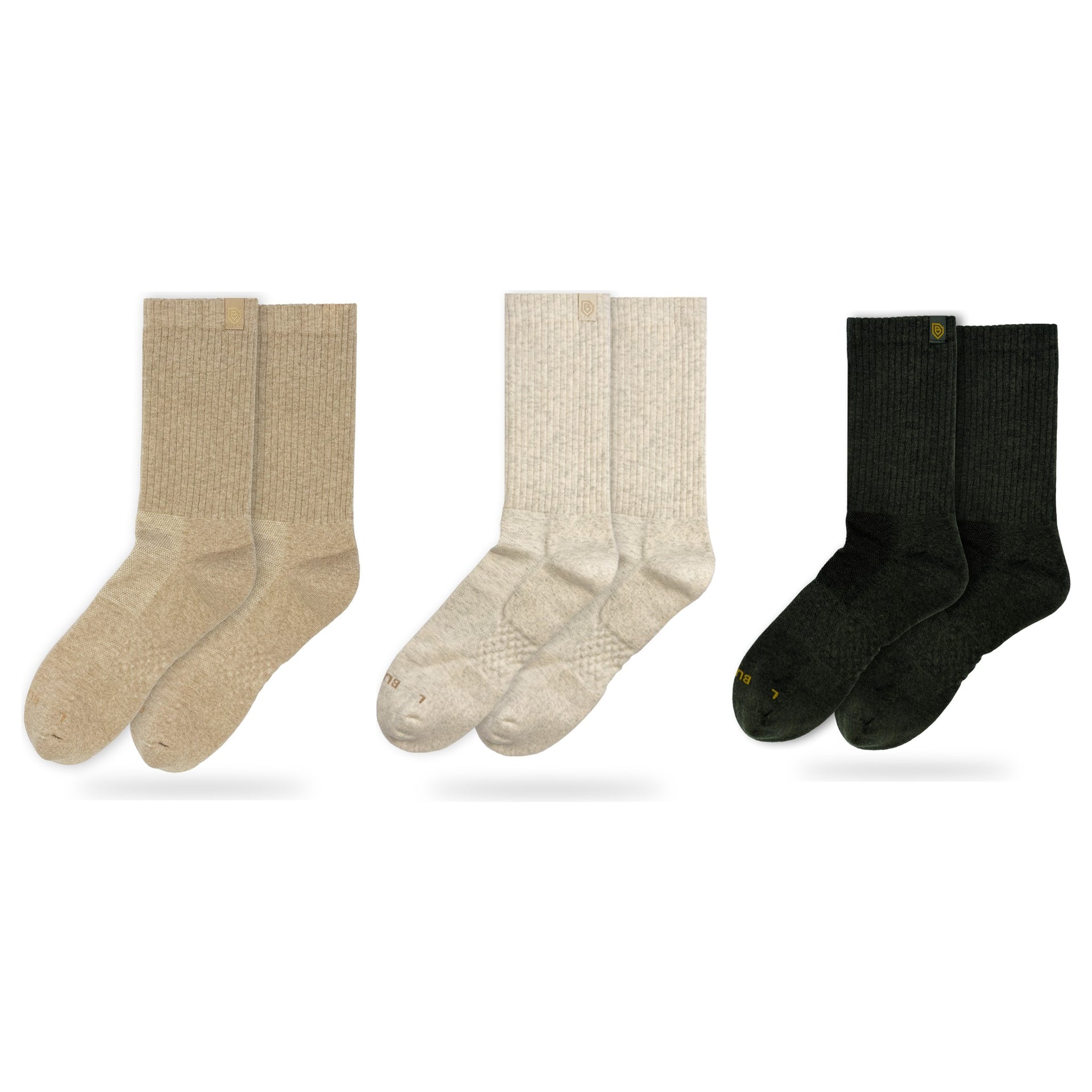 Bulg 788 Combed Cotton Crew Socks 3-Pair Quiet Luxury Pack — Anatolia, Bleached Nature, Hunter