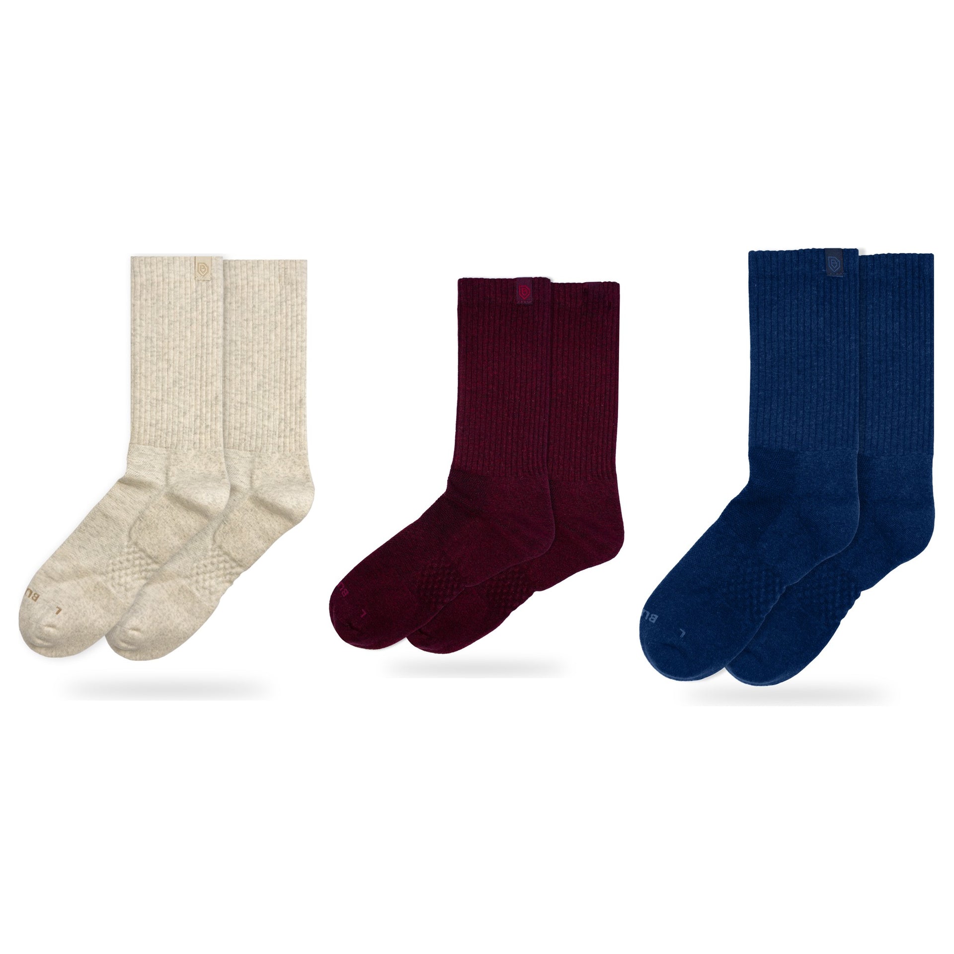 Bulg 788 Combed Cotton Crew Socks 3-Pair Tricolore Pack — Bleached Nature, C'est La Vie, Dark Blue Bond