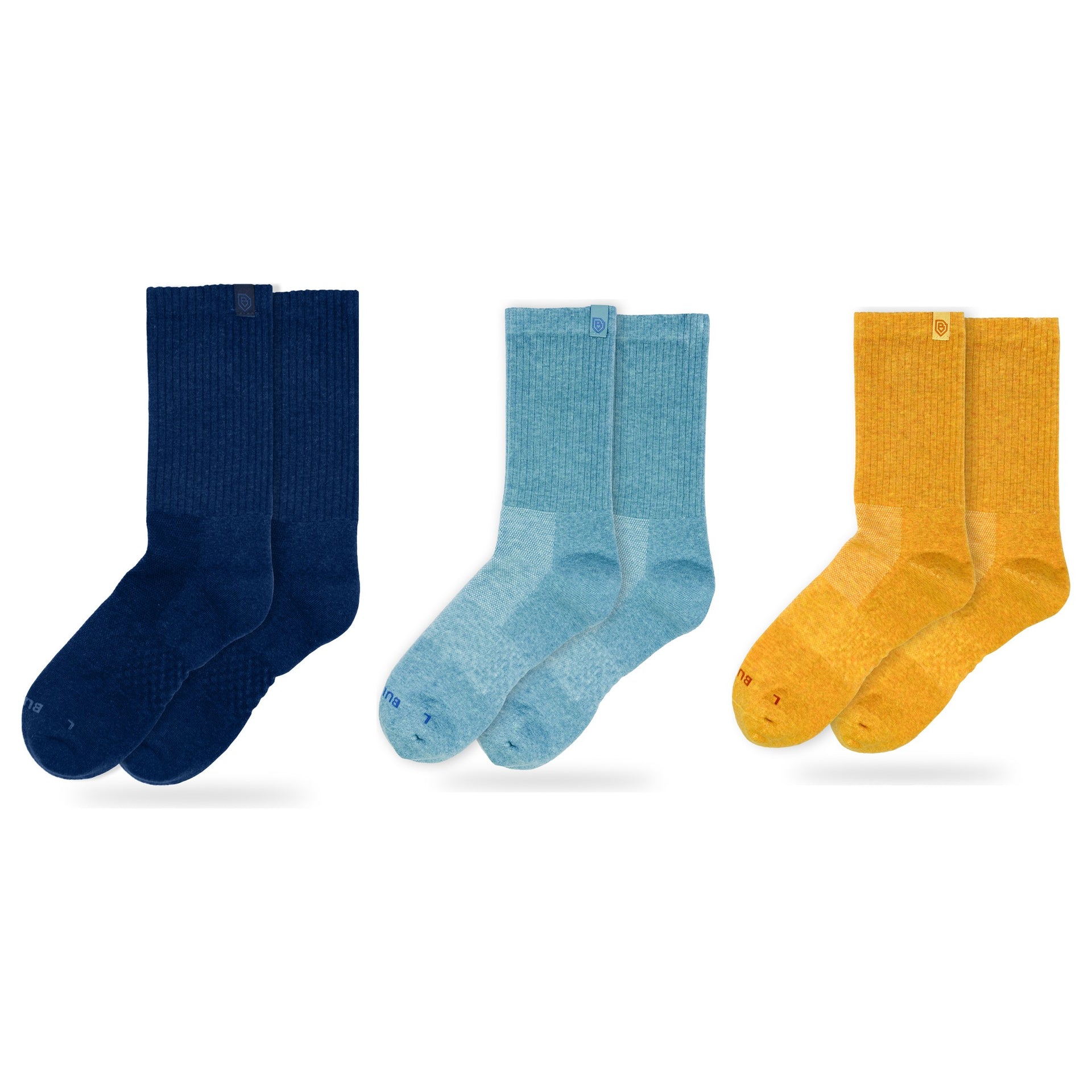 Bulg 788 Combed Cotton Crew Socks 3-Pair Scandinavian Pack — Dark Blue Bond, Goshima, Summer Gold