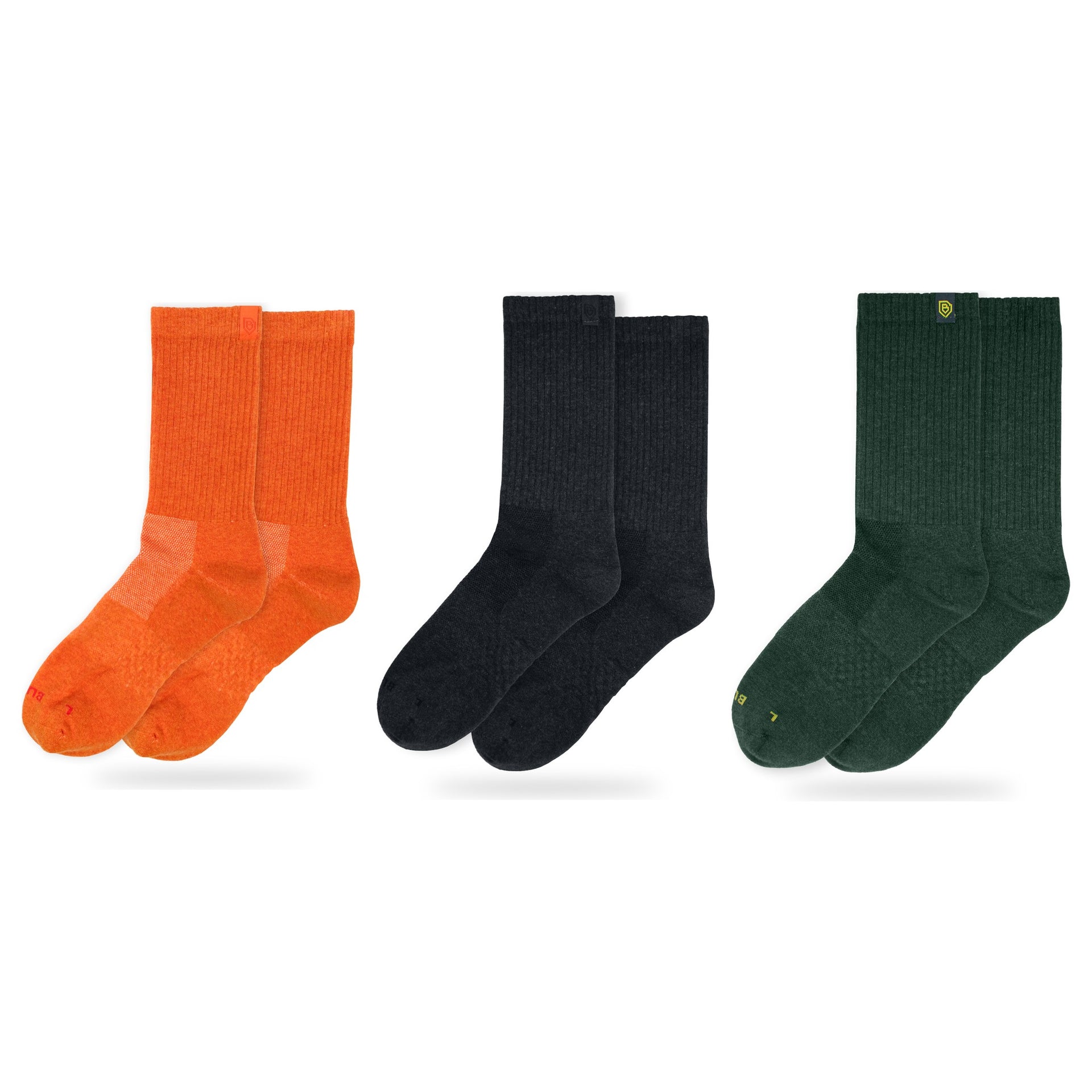 Bulg 788 Combed Cotton Crew Socks 3-Pair Halloween Pack — Bali Orange, Darkness, Heritage Green