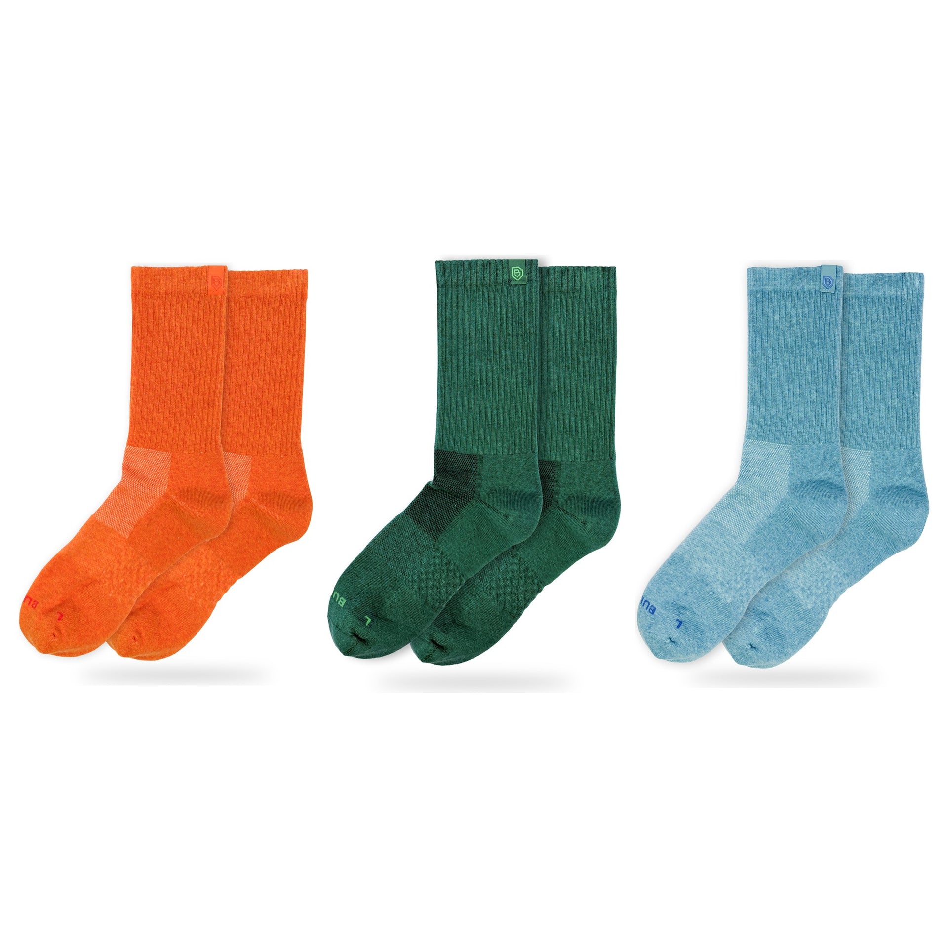Bulg 788 Combed Cotton Crew Socks 3-Pair Coral Reef Pack — Bali Orange, Esmeralda, Goshima