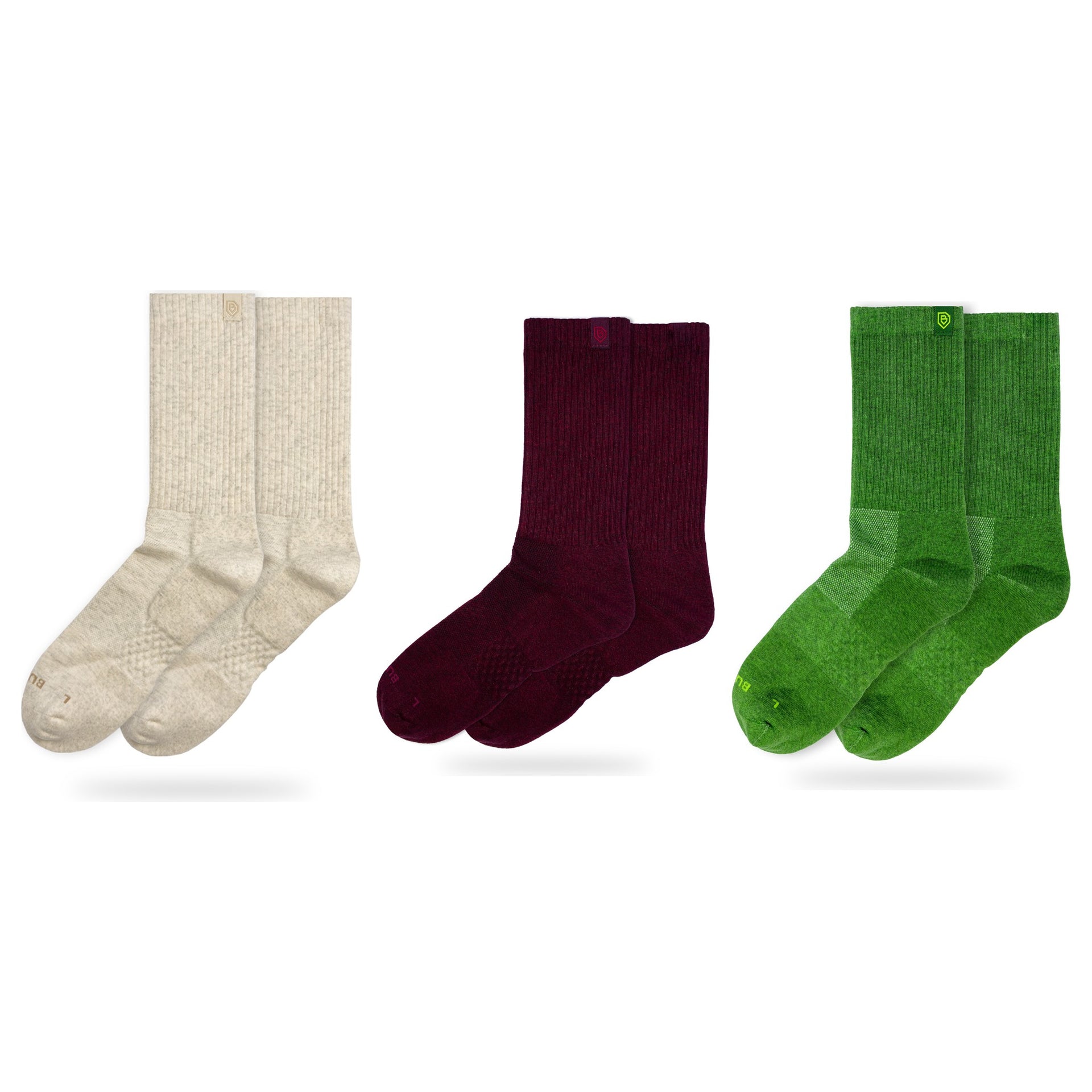 Bulg 788 Combed Cotton Crew Socks 3-Pair Italian Heritage Pack — Bleached Nature, C'est La Vie, Dormen