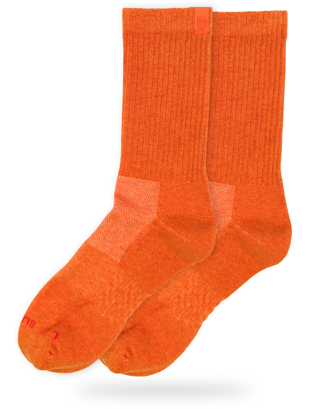 Bulg 788 Bali Orange performance crew socks studio hero shot in vivid heathered orange