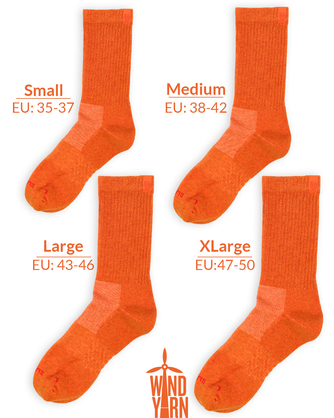 Bulg 788 Bali Orange crew socks size chart fit guide