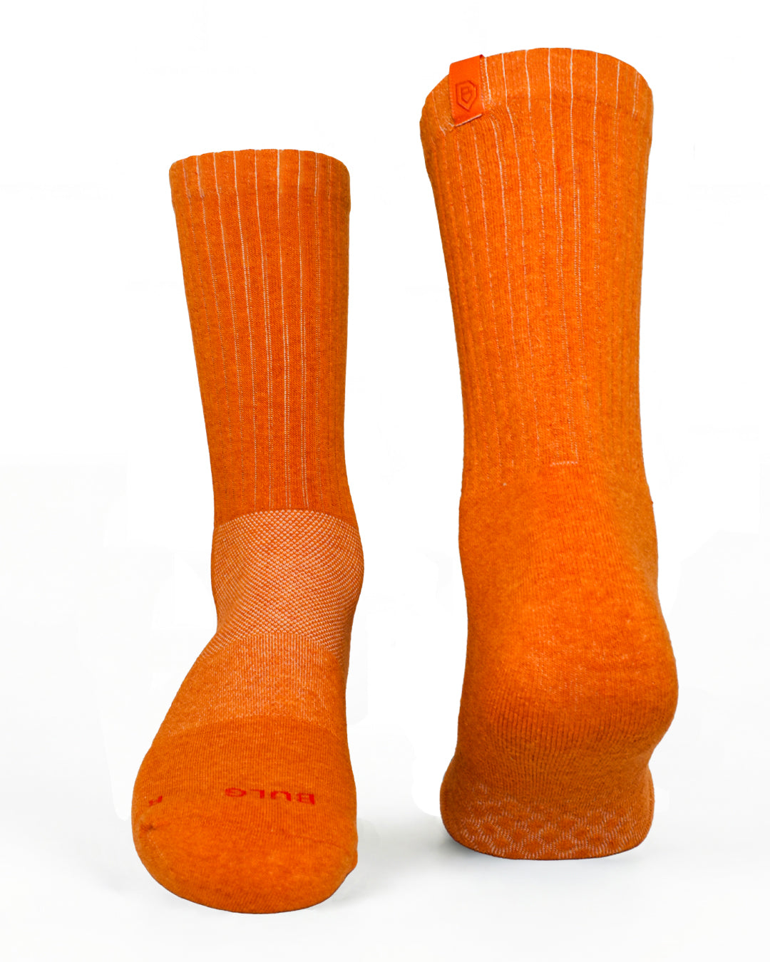 Bulg 788 Bali Orange crew socks flatlay product shot in vivid heathered orange