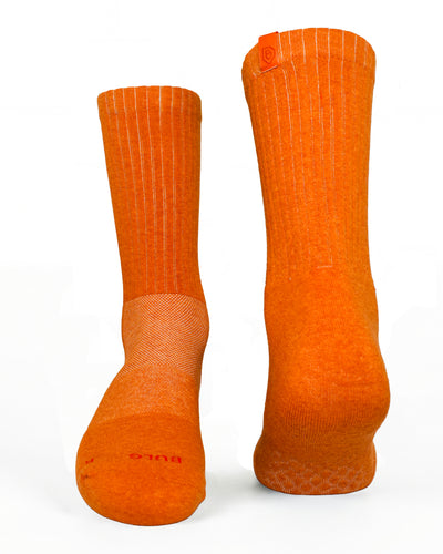 Bulg 788 Bali Orange crew socks flatlay product shot in vivid heathered orange