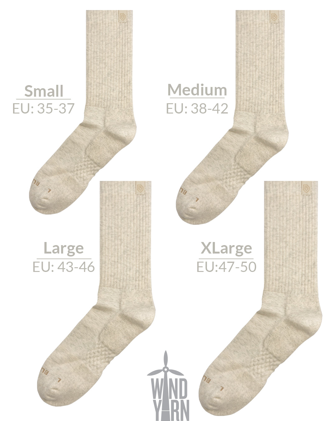 Bulg 788 Bleached Nature crew socks size chart fit guide