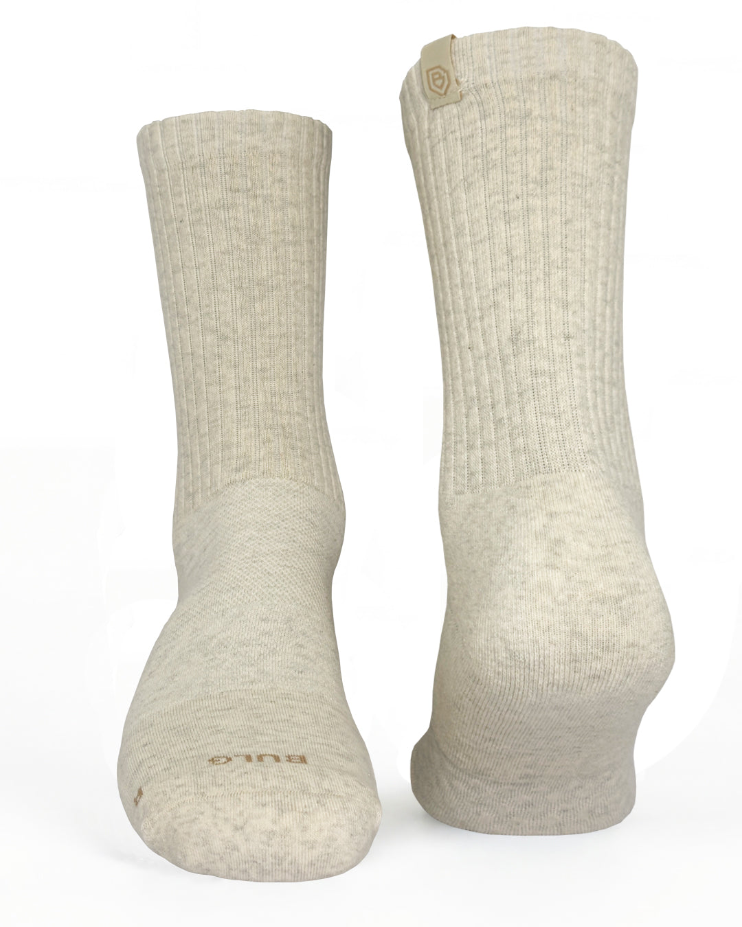 Bulg 788 Bleached Nature crew socks flatlay product shot in soft oat marl heather