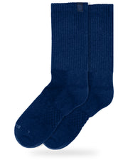 Bulg 788 Blue Bond performance crew socks studio hero shot in deep navy ribbed knit
