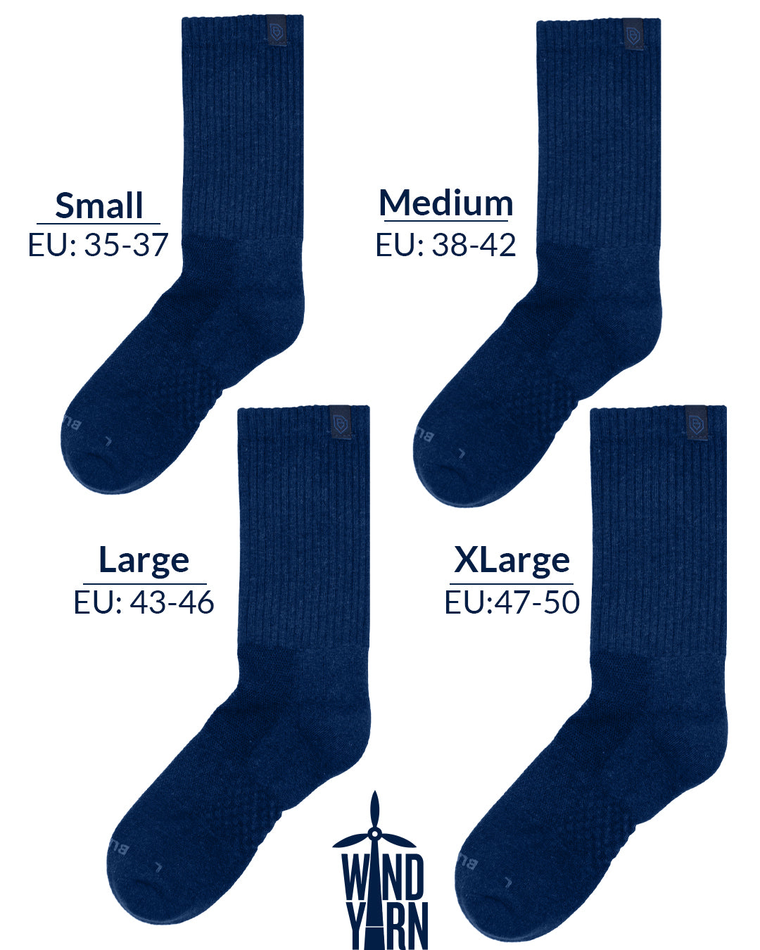 Bulg 788 Blue Bond crew socks size chart fit guide