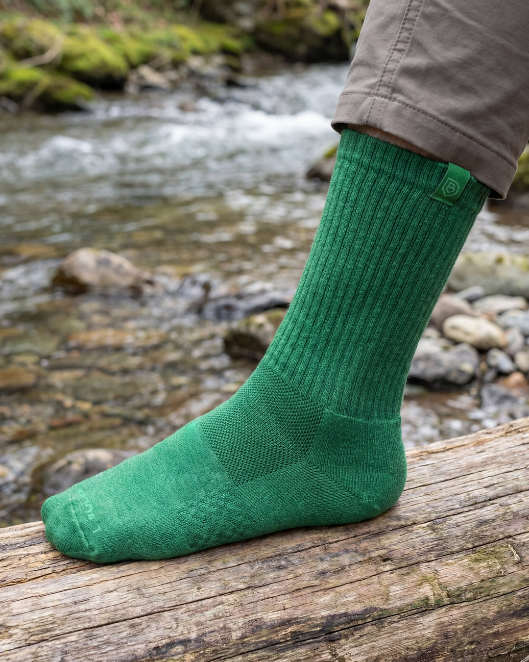 Bulg 788 British Racing Green crew socks worn outdoors with vintage motorsport flair