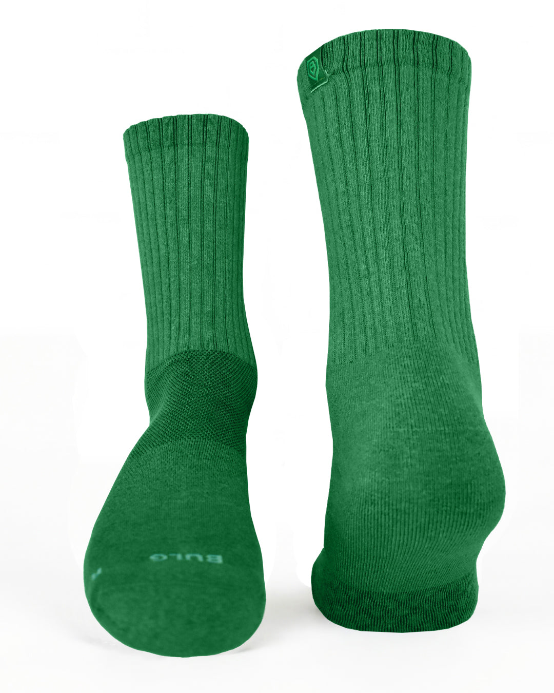 Bulg 788 British Racing Green crew socks flatlay product shot in classic emerald