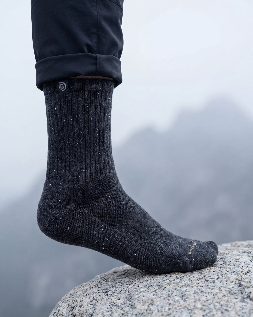 Bulg 788 Charcoal White Berry crew socks worn outdoors with subtle speckled texture