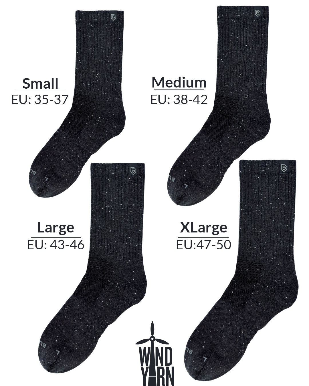 Bulg 788 Charcoal White Berry crew socks size chart fit guide
