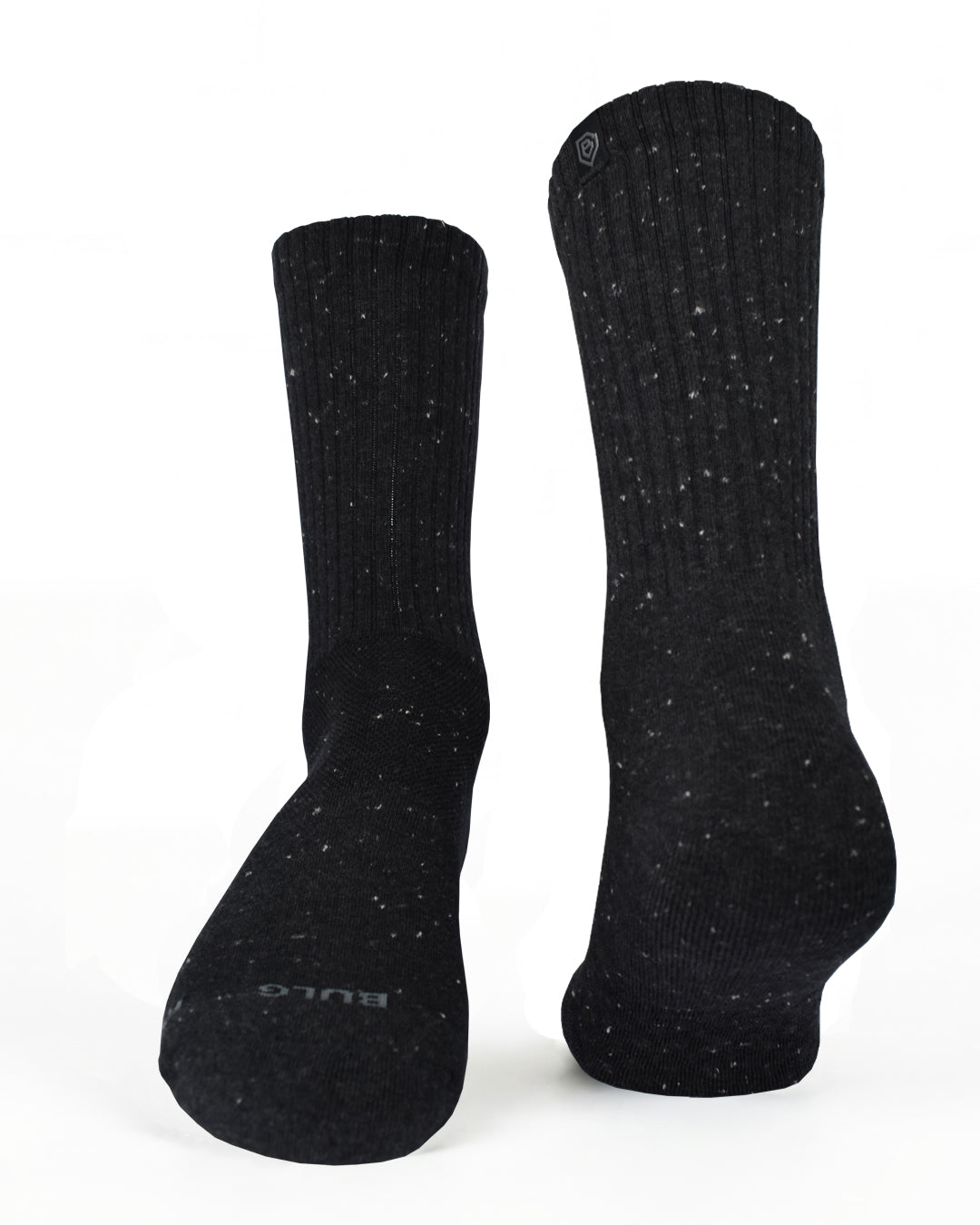 Bulg 788 Charcoal White Berry crew socks flatlay product shot with speckled donegal texture