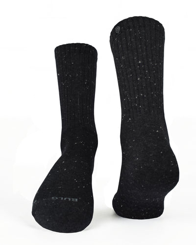 Bulg 788 Charcoal White Berry crew socks flatlay product shot with speckled donegal texture