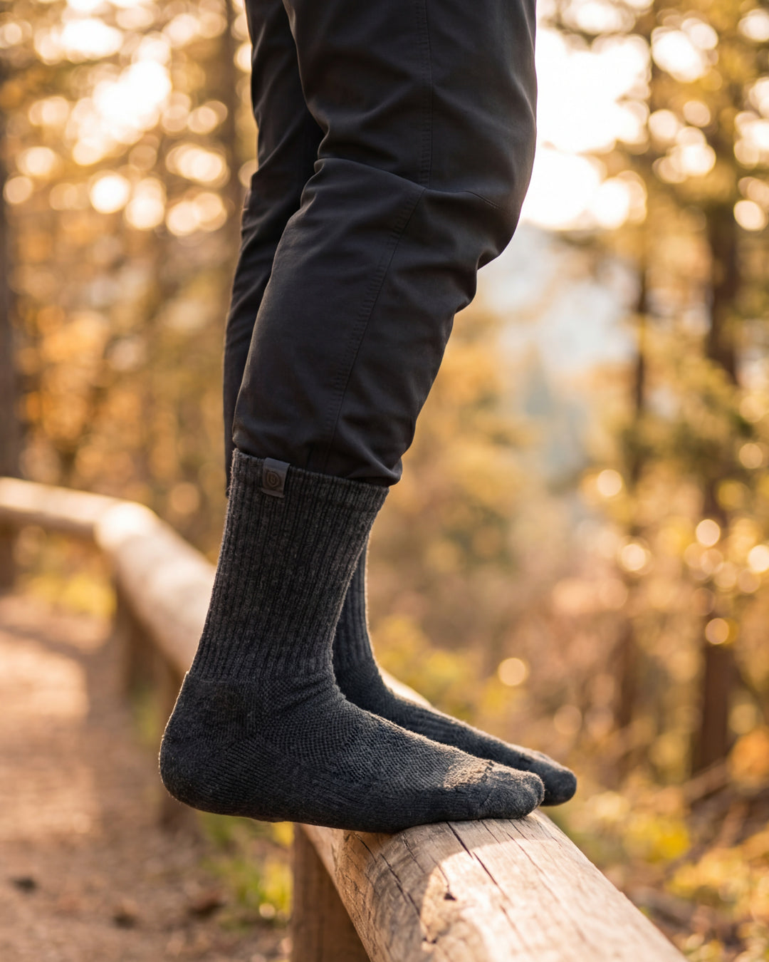 Bulg 788 Darkness crew socks worn outdoors as an essential black wardrobe staple