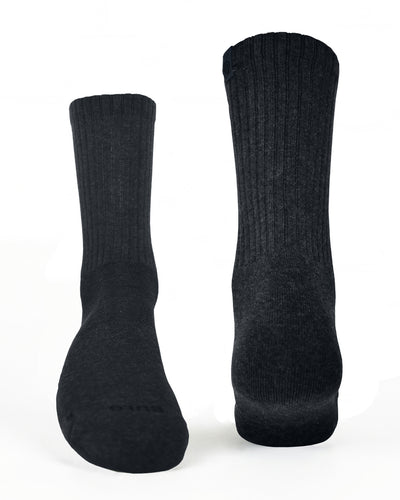 Bulg 788 Darkness crew socks flatlay product shot in deep charcoal black