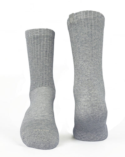 Bulg 788 Ephesus crew socks flatlay product shot in soft heather grey