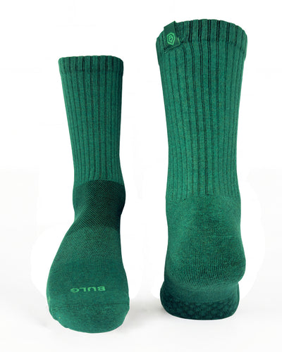 Bulg 788 Esmeralda crew socks flatlay product shot in jewel forest green
