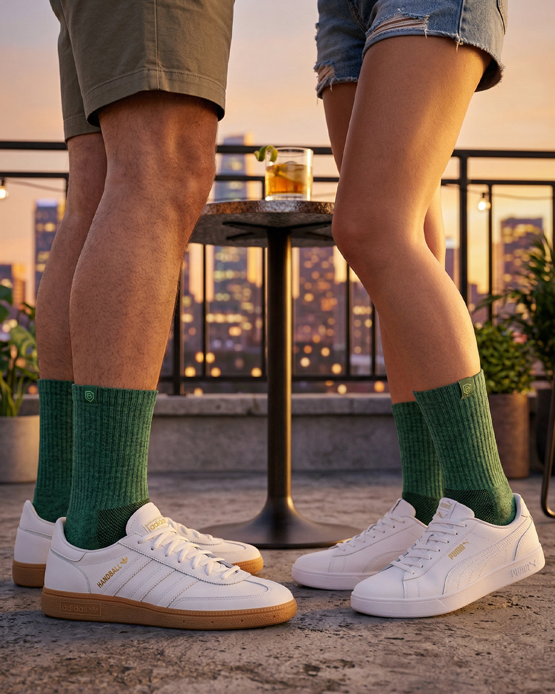 Bulg 788 Esmeralda crew socks lifestyle shot adding rich jewel green to layered looks