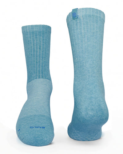 Bulg 788 Goshima crew socks flatlay product shot in dusty sky blue heather