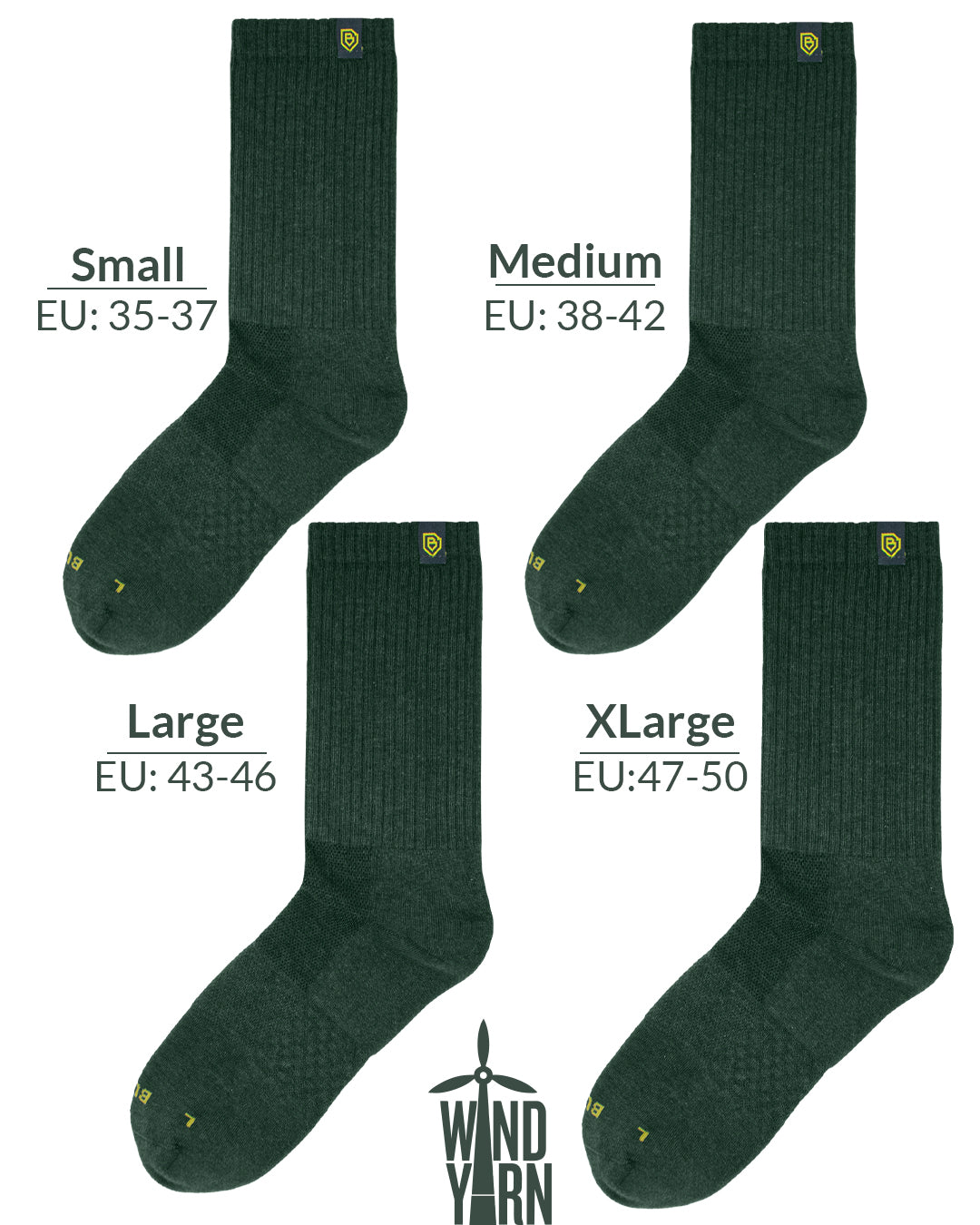 Bulg 788 Heritage Green crew socks size chart fit guide