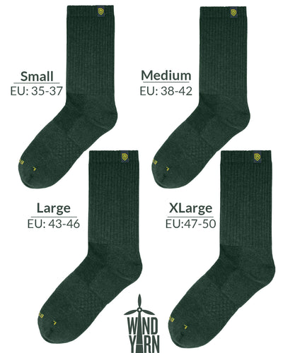 Bulg 788 Heritage Green crew socks size chart fit guide