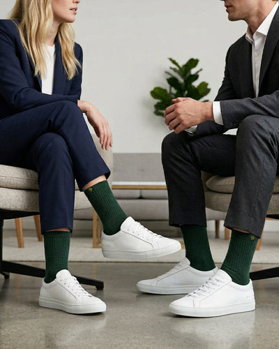 Bulg 788 Heritage Green crew socks lifestyle shot grounding heritage and outdoor styling