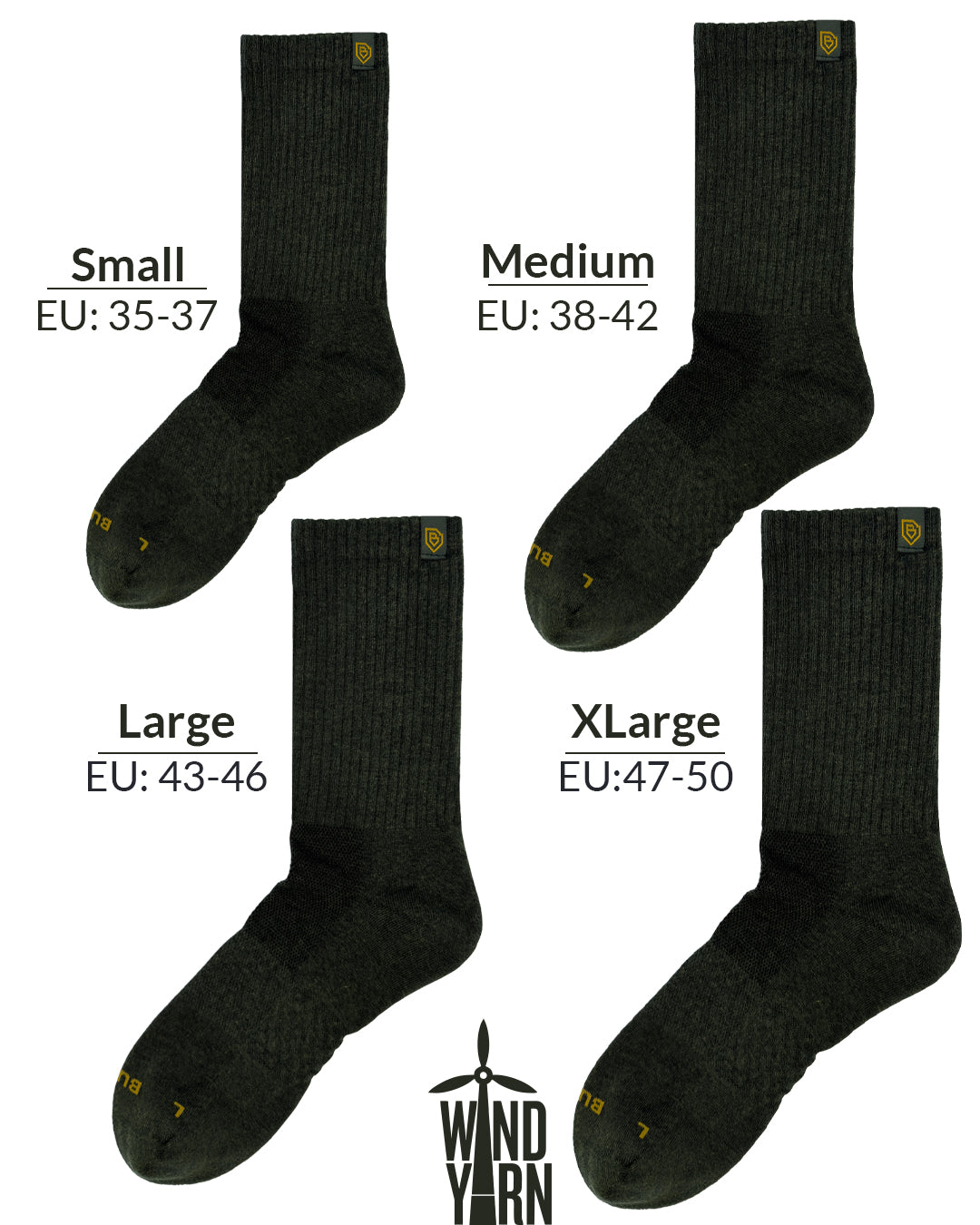 Bulg 788 Hunter crew socks size chart fit guide