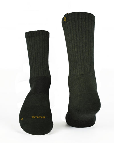 Bulg 788 Hunter crew socks flatlay product shot in dark olive green