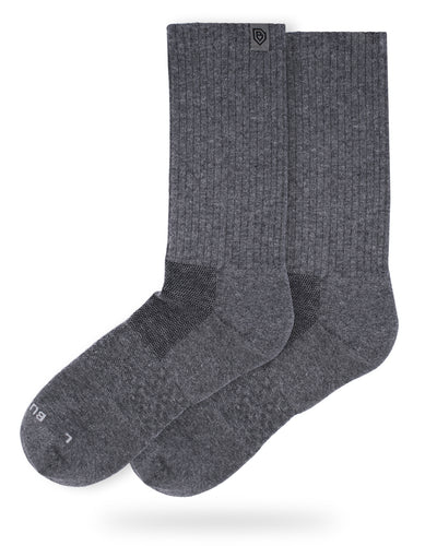Bulg 788 Laden Grey performance crew socks studio hero shot in mid heather grey ribbed knit
