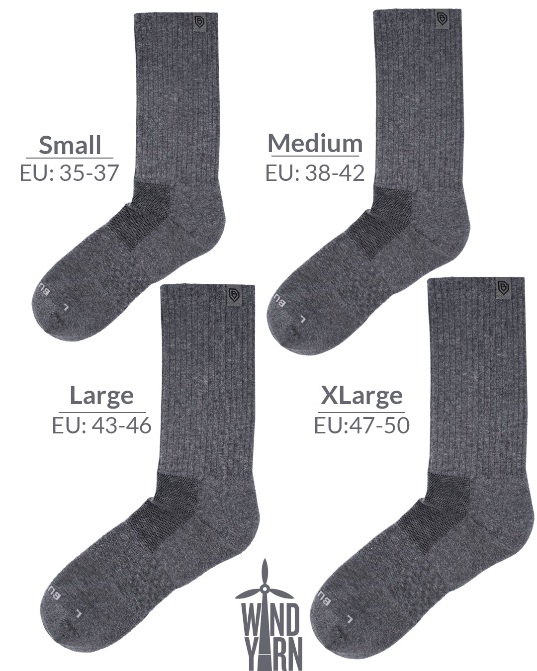 Bulg 788 Laden Grey crew socks size chart fit guide