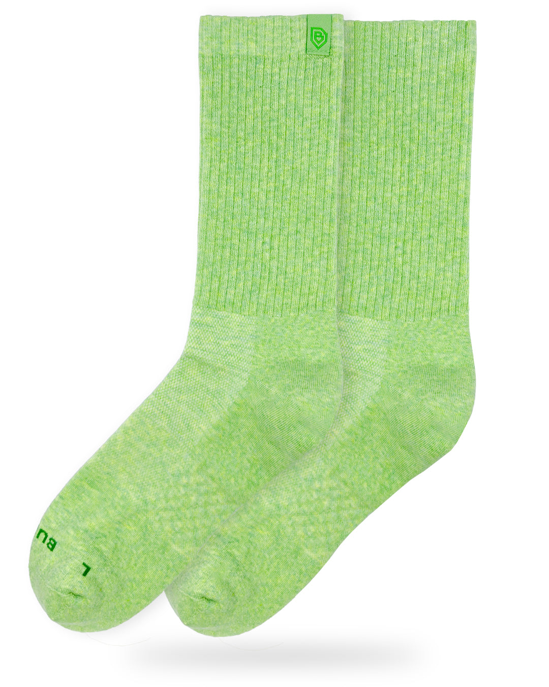 Bulg 788 Primavera performance crew socks studio hero shot in fresh spring lime ribbed knit