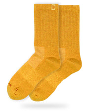 Bulg 788 Summer Gold performance crew socks studio hero shot in warm mustard yellow ribbed knit