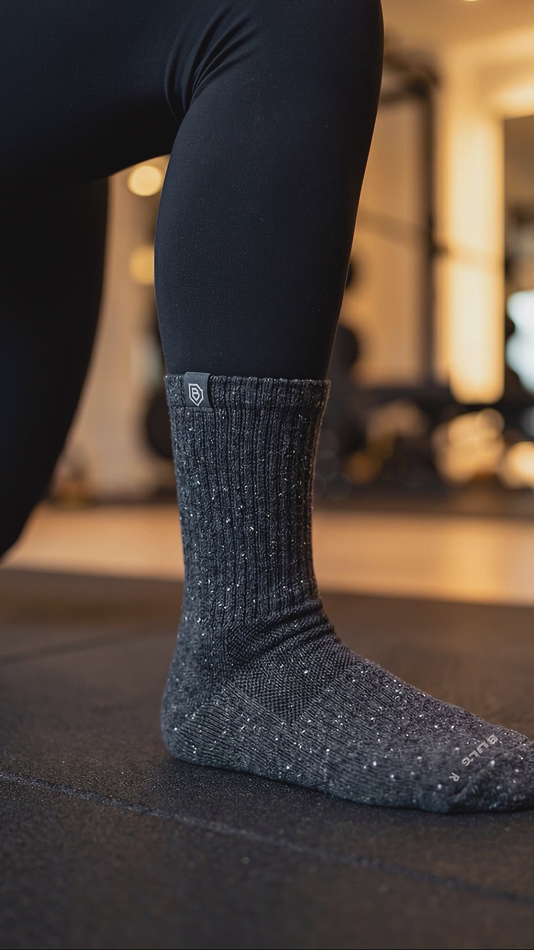 Load video: Bulg 788 Crew Socks Charcoal White Berry — video