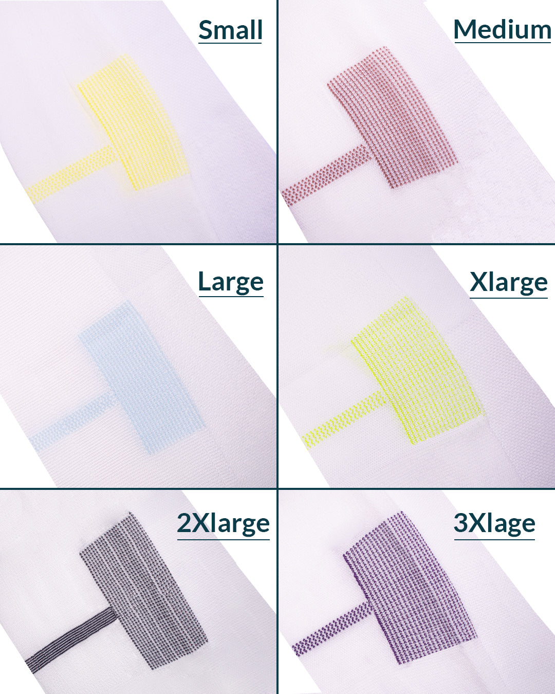 Sihman thigh-high compression socks size guide showing colored S, M, L, XL, 2XL and 3XL knit markers