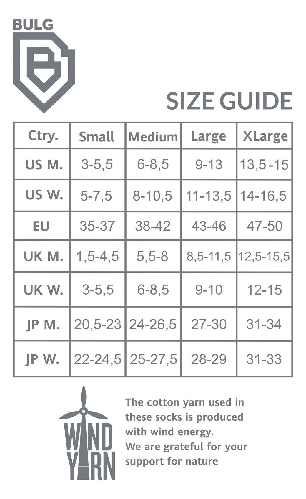 Bulg size guide
